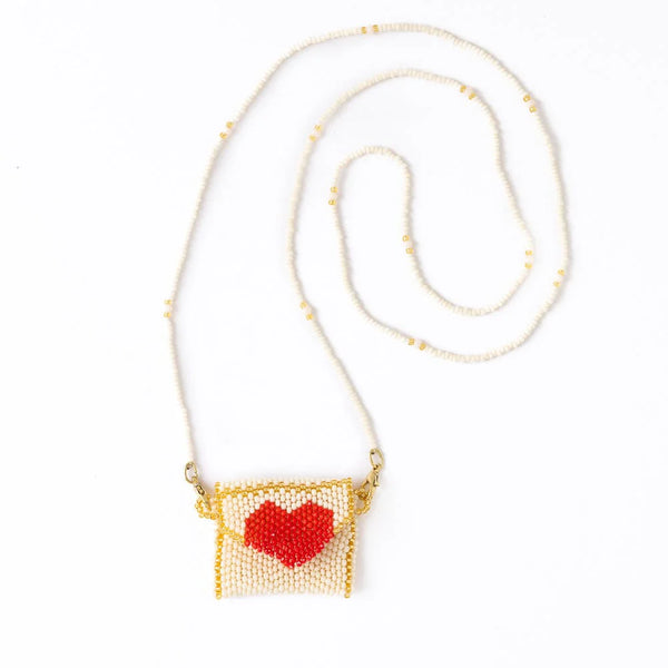 Izzie Pouch Necklace with Red Heart Ivory