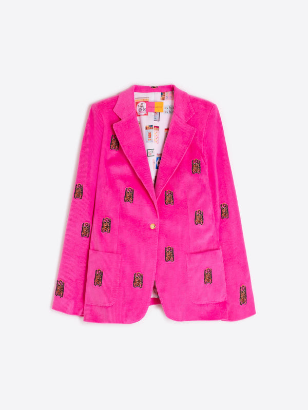 Corduroy Blazer with Embroidered Tigers