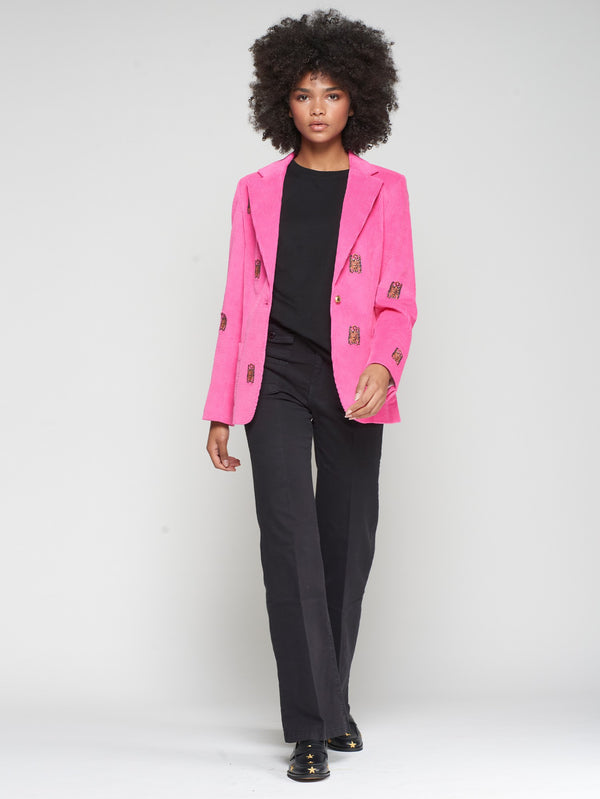 Corduroy Blazer with Embroidered Tigers