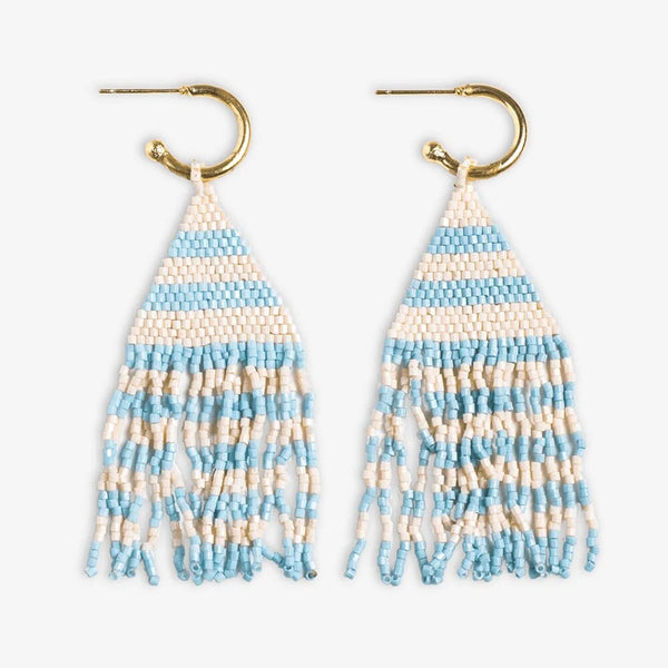 James Mini Gold Hoop Two Tone Stripes Beaded Fringe Earrings