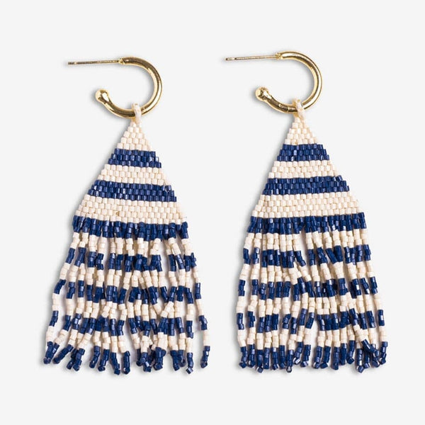 James Mini Gold Hoop Two Tone Stripes Beaded Fringe Earrings