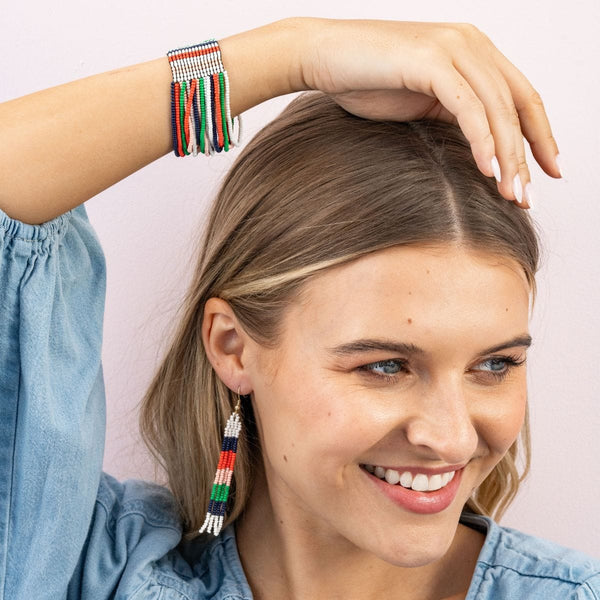 June Colorblock Petite Beaded Fringe Earrings