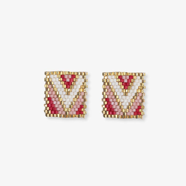 Kallie Chevron Rectangle Post Beaded Earrings Blush