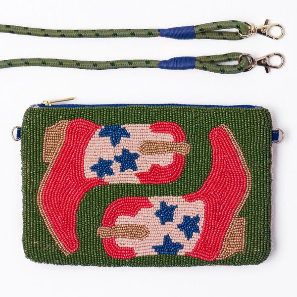 Leila Red Boots Seed Bead Clutch with Strap