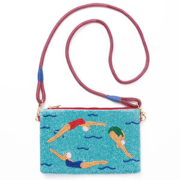 Leila Swimmers Seed Bead Clutch with Strap