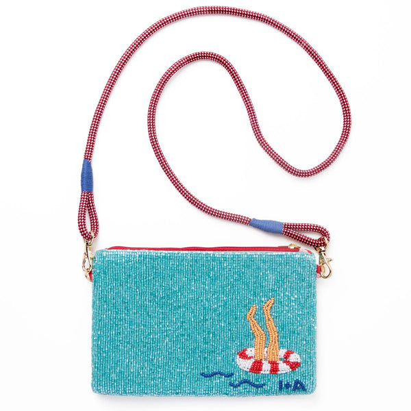 Leila Swimmers Seed Bead Clutch with Strap