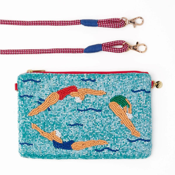 Leila Swimmers Seed Bead Clutch with Strap