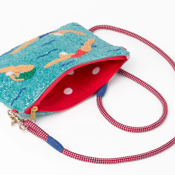 Leila Swimmers Seed Bead Clutch with Strap