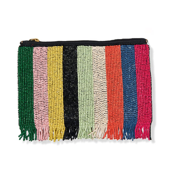 Margaret Striped with Fringe Seed Bead Clutch