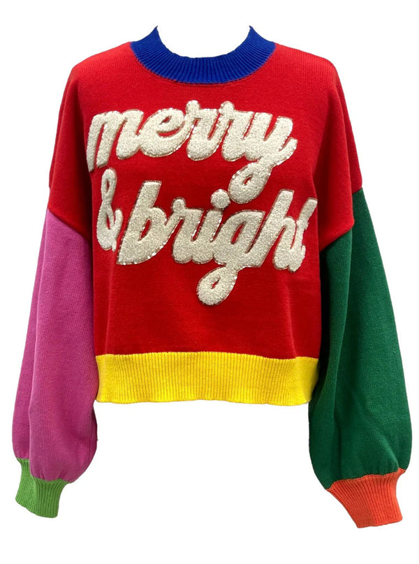 Colorblock Fuzzy 'Merry & Bright' Sweater