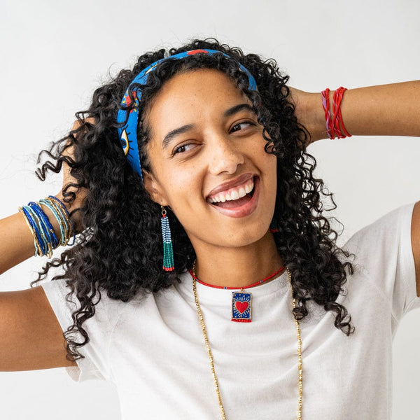 Robin Beaded Necklace with Embroidered Heart Red
