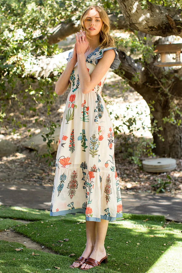 Smocked Flower Print Dress