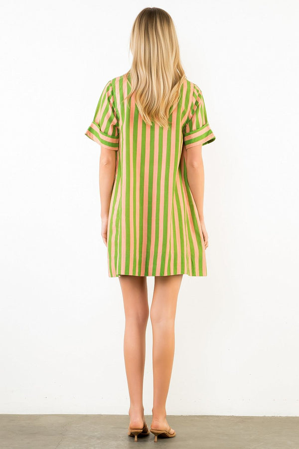 Short Sleeve Striped Button Up Dress