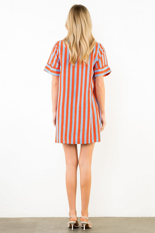 Short Sleeve Striped Button Up Dress