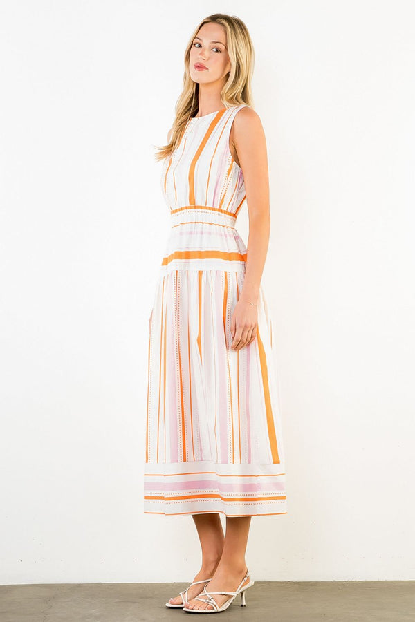 Sleeveless Stripe Midi Dress