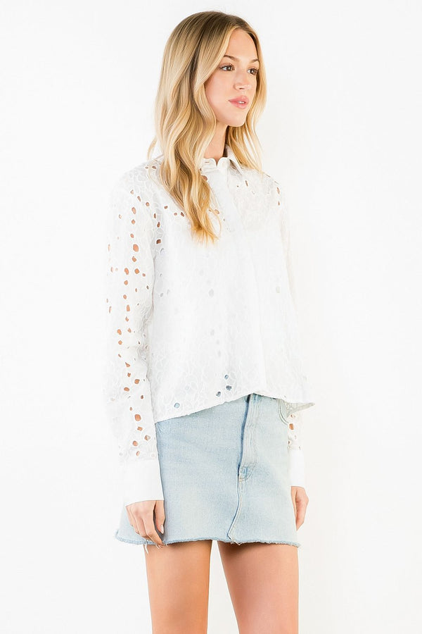 Long Sleeve Eyelet Embroidery Top
