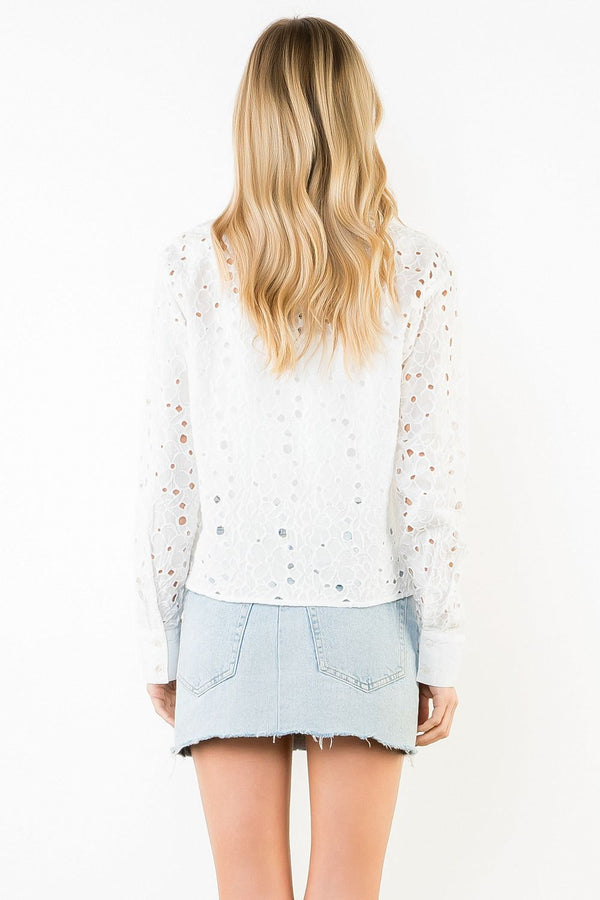 Long Sleeve Eyelet Embroidery Top