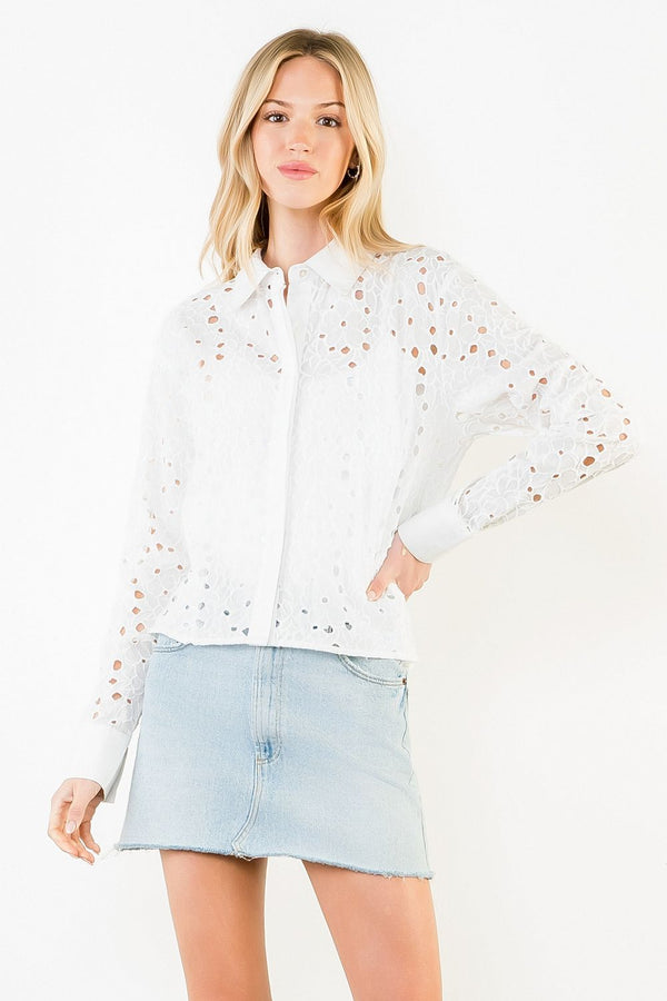 Long Sleeve Eyelet Embroidery Top