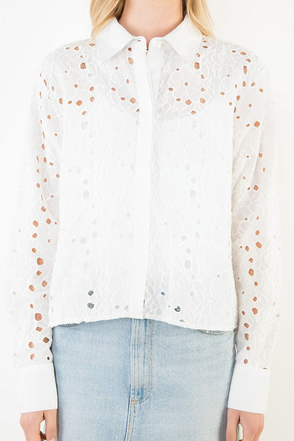 Long Sleeve Eyelet Embroidery Top
