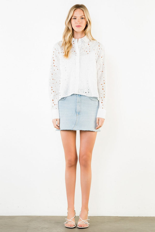 Long Sleeve Eyelet Embroidery Top