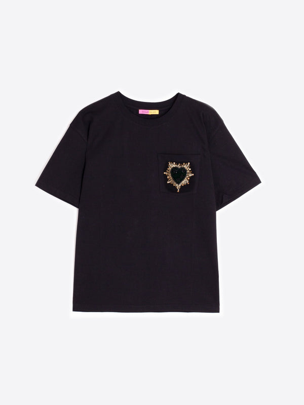 Beaded Heart Embroidery T-Shirt