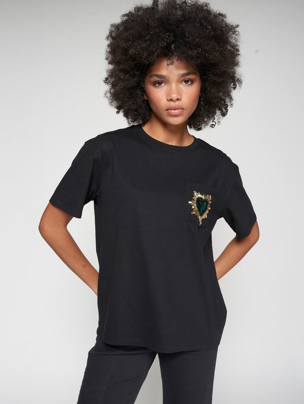 Beaded Heart Embroidery T-Shirt