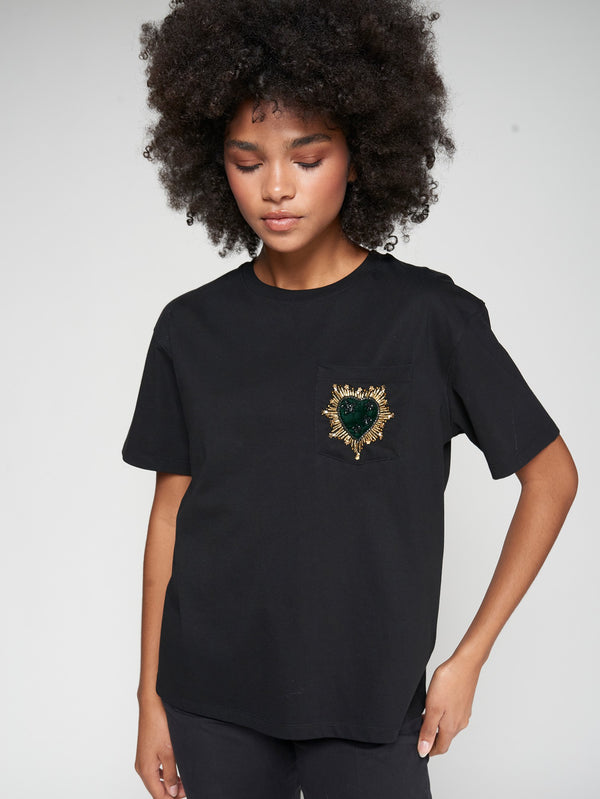 Beaded Heart Embroidery T-Shirt
