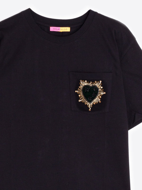 Beaded Heart Embroidery T-Shirt