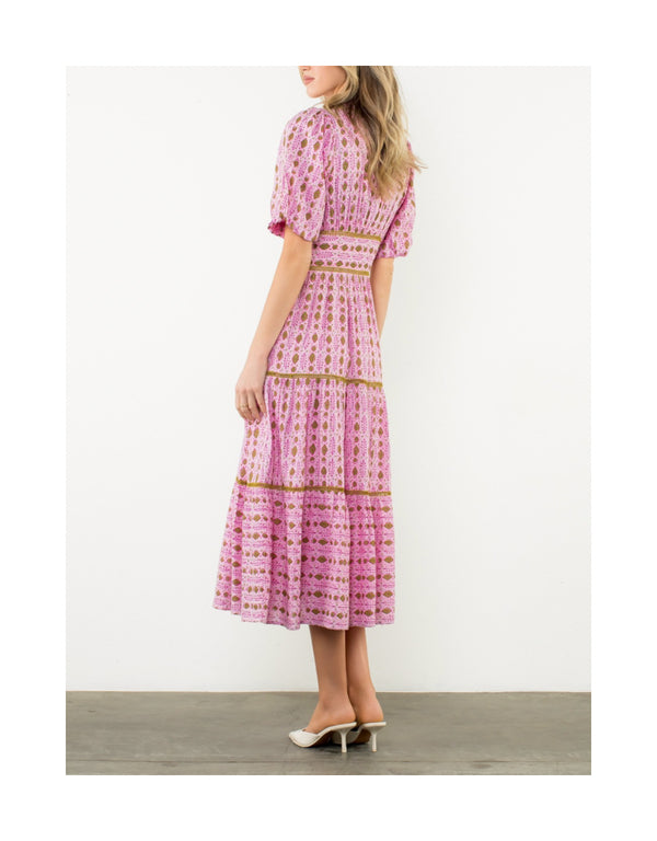 Puff Sleeve Tiered Print Dress