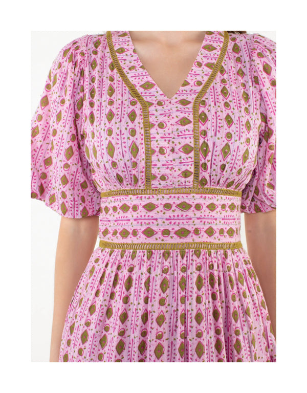 Puff Sleeve Tiered Print Dress