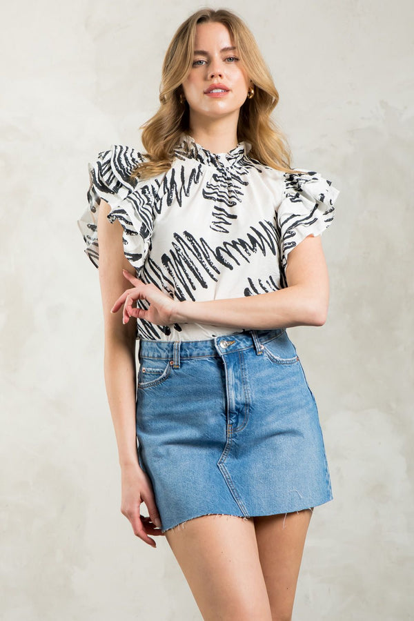 Flutter Sleeve Print Top