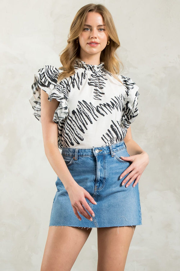 Flutter Sleeve Print Top