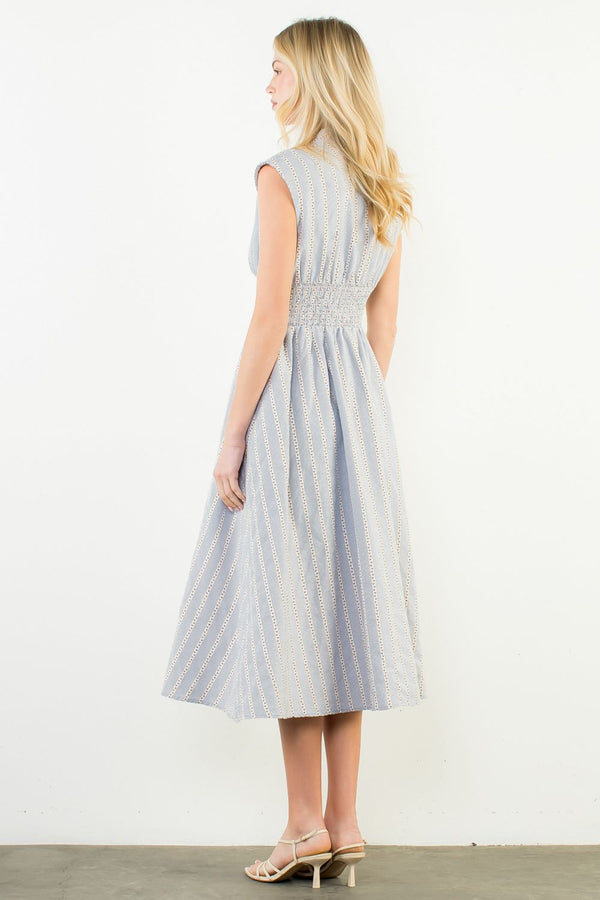 Sleeveless Striped Pattern V-Neck Dress