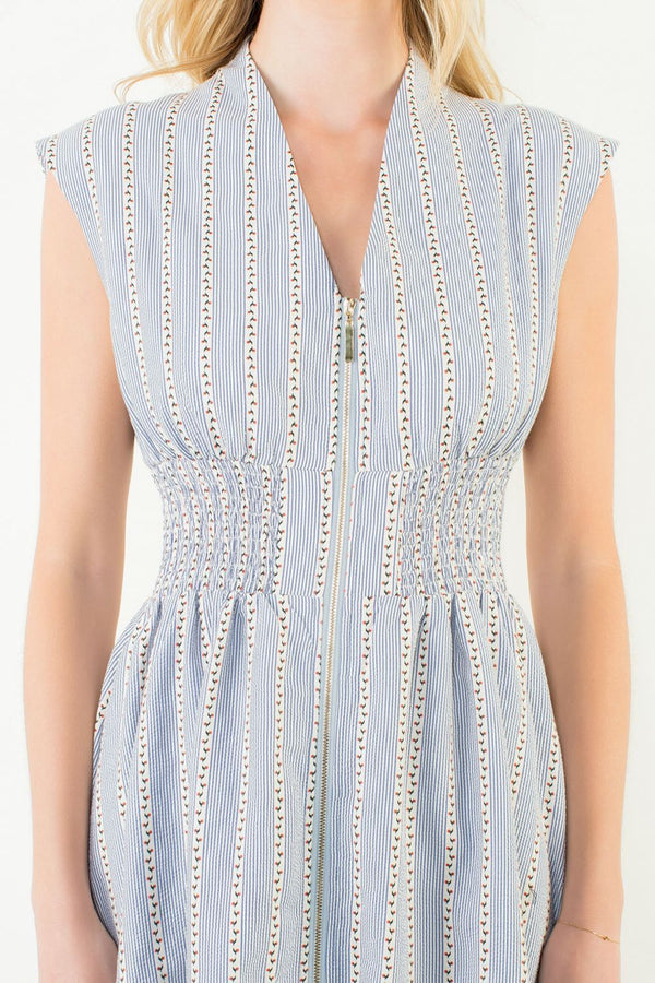 Sleeveless Striped Pattern V-Neck Dress