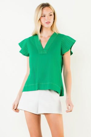 Stitched V-Neck Short Sleeve Top