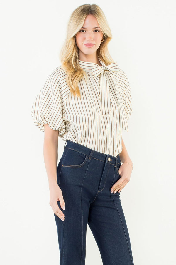 Puff Sleeve Vertical Stripes Top