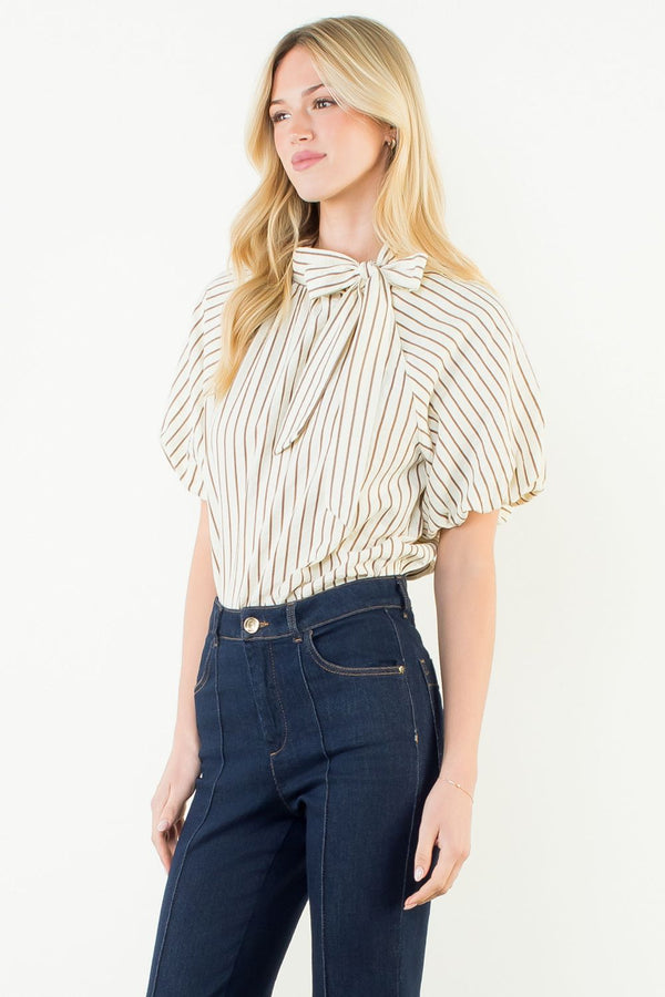 Puff Sleeve Vertical Stripes Top