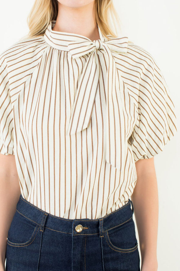 Puff Sleeve Vertical Stripes Top