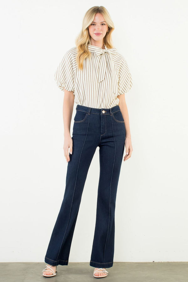 Puff Sleeve Vertical Stripes Top