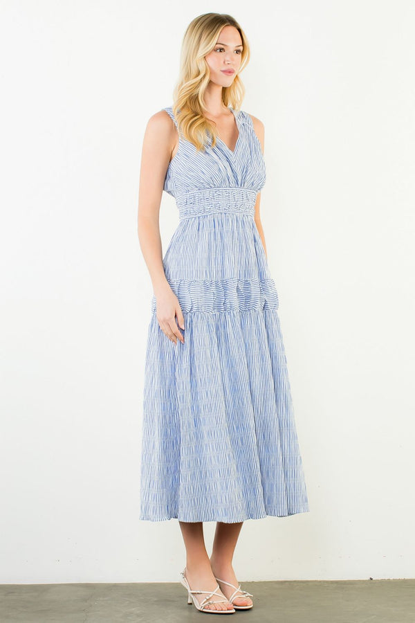 Sleeveless Vertical Striped Tiered Dress