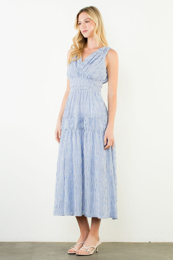 Sleeveless Vertical Striped Tiered Dress