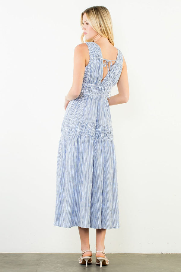 Sleeveless Vertical Striped Tiered Dress