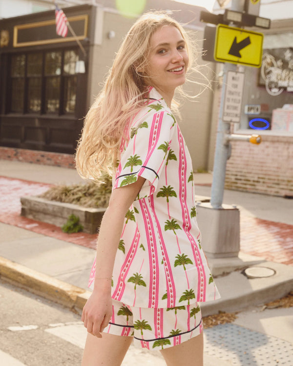 Tropical Palm Pajama Shorts Set