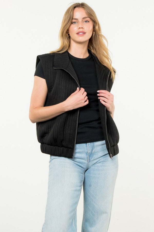 Striped Textured Zip Up Vest