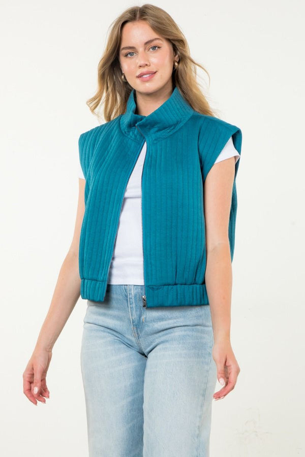 Striped Textured Zip Up Vest