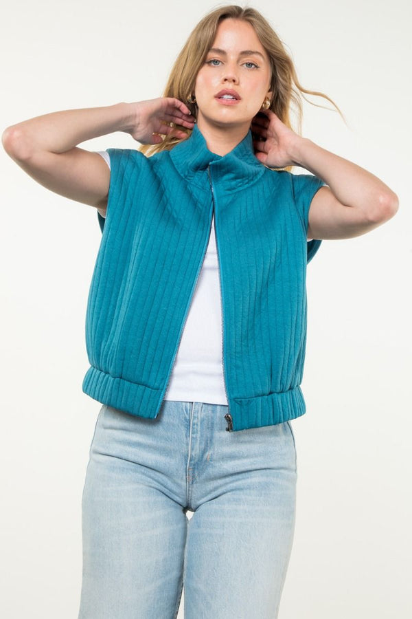 Striped Textured Zip Up Vest