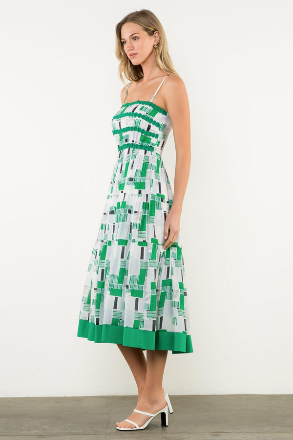 Geometric Embroidered Strap Dress