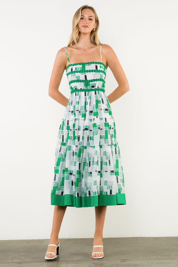 Geometric Embroidered Strap Dress