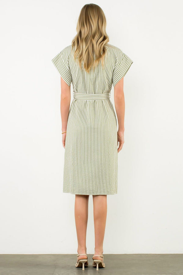 Belted Striped Button Dress