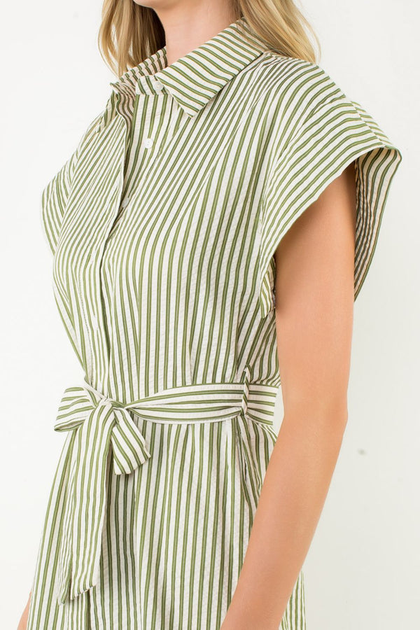 Belted Striped Button Dress